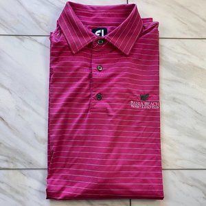 FootJoy Performance Golf Polo Pink White Stripe Troon Prive Bahia Beach Large L